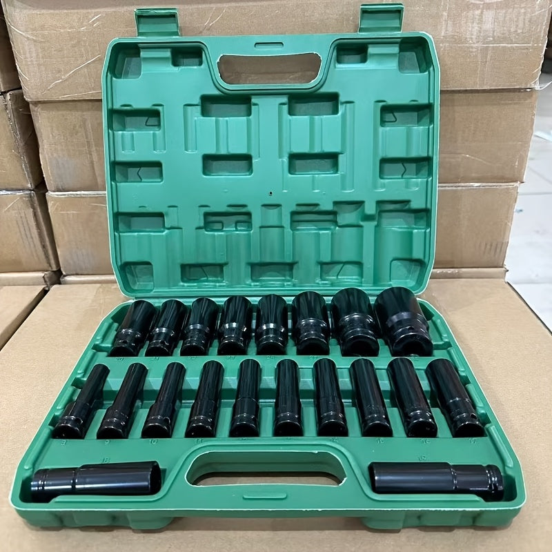 10-20pcs 1/2 "drive Metric Deep Impact Socket Set, Cr-V Steel Metric Tool Set 8mm-32mm, Chrome Vanadium Steel Electric Wrench Extended Hexagonal Socket Set, Universal Combined Socket Head, Automobile Maintenance Tool Set.