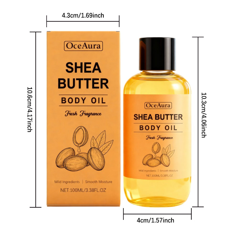 Shea Butter Body Oil Moisturizing Non-Greasy Fast Absorbing Lightweight Formula – Gentle Mild Cleansing Soft Smooth Skin All Body Daily Skin Care Value Pack 3.38oz 2pcs
