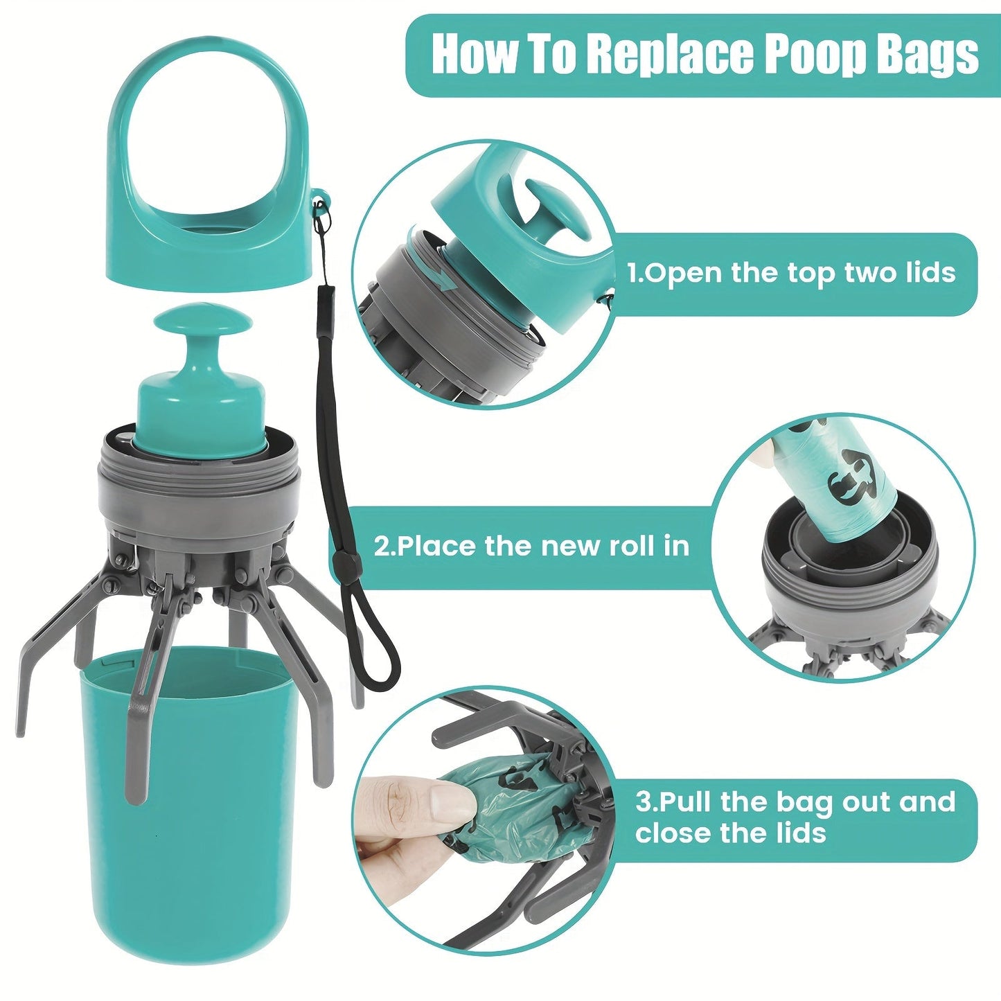 Dog Poop Scooper with Bag Dispenser – 5-Pack Portable Claw Design, Leak-Proof Waste Bags Included, Durable Plastic for Outdoor Dog Waste Pickup, Green
