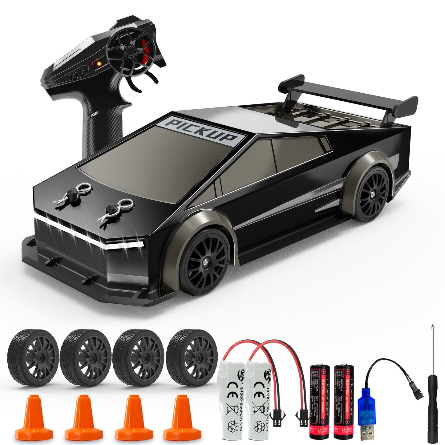 1:24 Scale RC Car 4WD High-Speed Drift Car with LED Lights 2.4GHz All-Terrain Remote Control Car for Boys – Christmas Birthday Halloween Gift (Silvery Grey / Black)