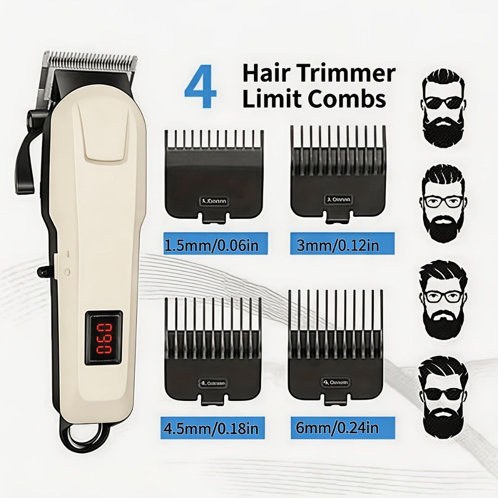 USB Rechargeable Hair Clipper for Men with LCD Display — Professional Large-Capacity Battery Clipper, Reinforced White Design, Home Salon & Travel Essential, Gift for Dad & Son
