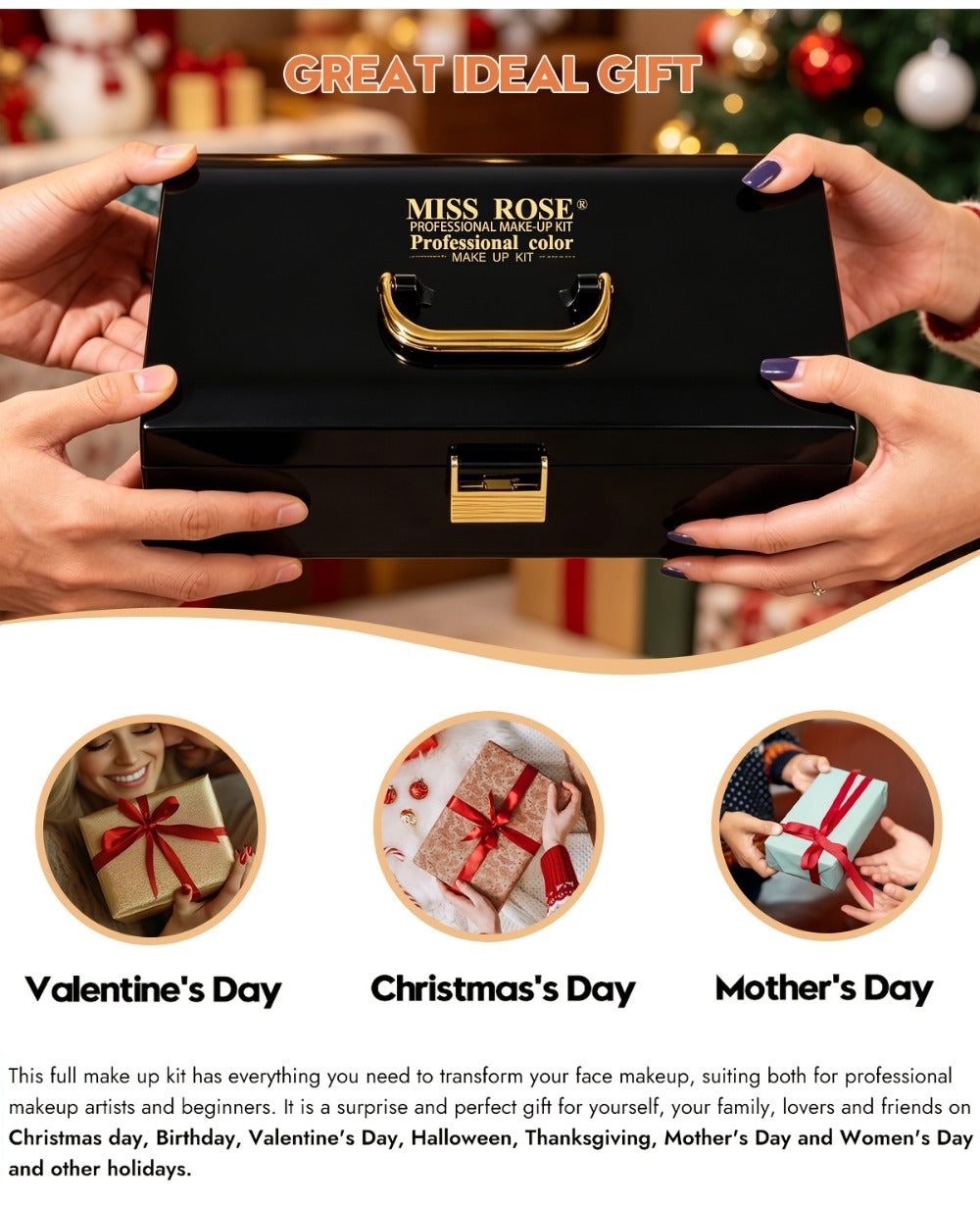 58-Color Professional Makeup Kit with Mirror for Women – All-in-One Eyeshadow Compact Powder Blusher Lipstick Eyeliner Mascara Eyebrow Pencil Glitter Gel Complete Beauty Gift Set Girls Beginners