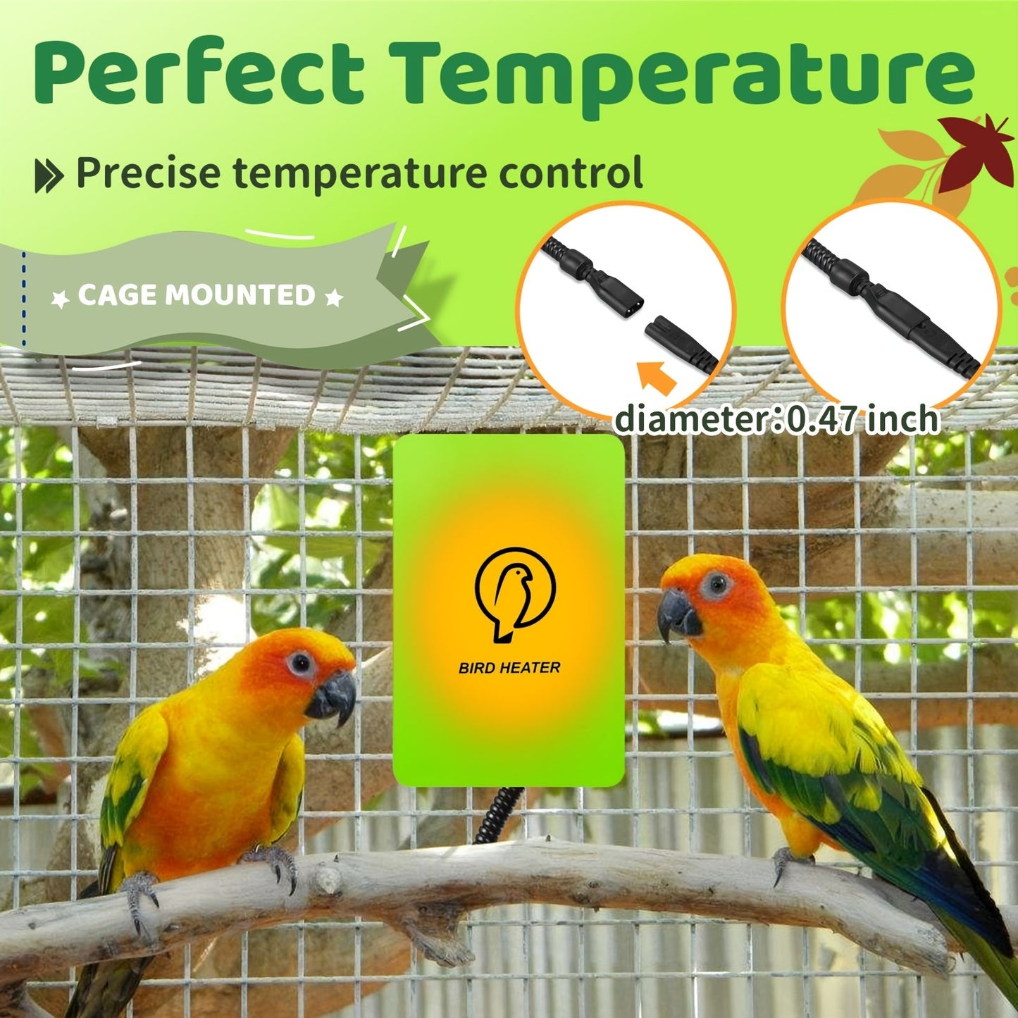 Bird Cage Heater 10W with Rotary Switch & Power LED Indicator – Heating Pad for Parrots, Parakeets, African Grey & Exotic Pet Birds, Anti-Bite Rope, 3.7×5.7 Inches