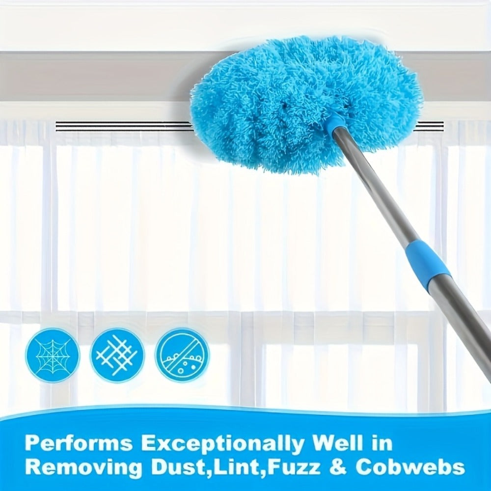 Ceiling Fan Cleaner Brush with Extension Rod – Detachable Washable Ultra-Fine Microfiber Duster for High Ceilings, Fans, Furniture & Cars, Long Reach Dust Brush Cleaning Tool Set (Blue)