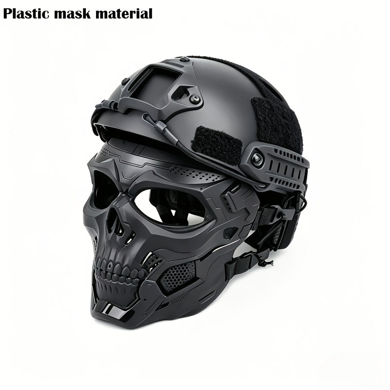 FAST Tactical Helmet & Skull Mask Set ABS Adjustable Knob for CS Paintball Airsoft – Cosplay Halloween Rave Party Photo Prop Bar Club Music Festival Gift, Black