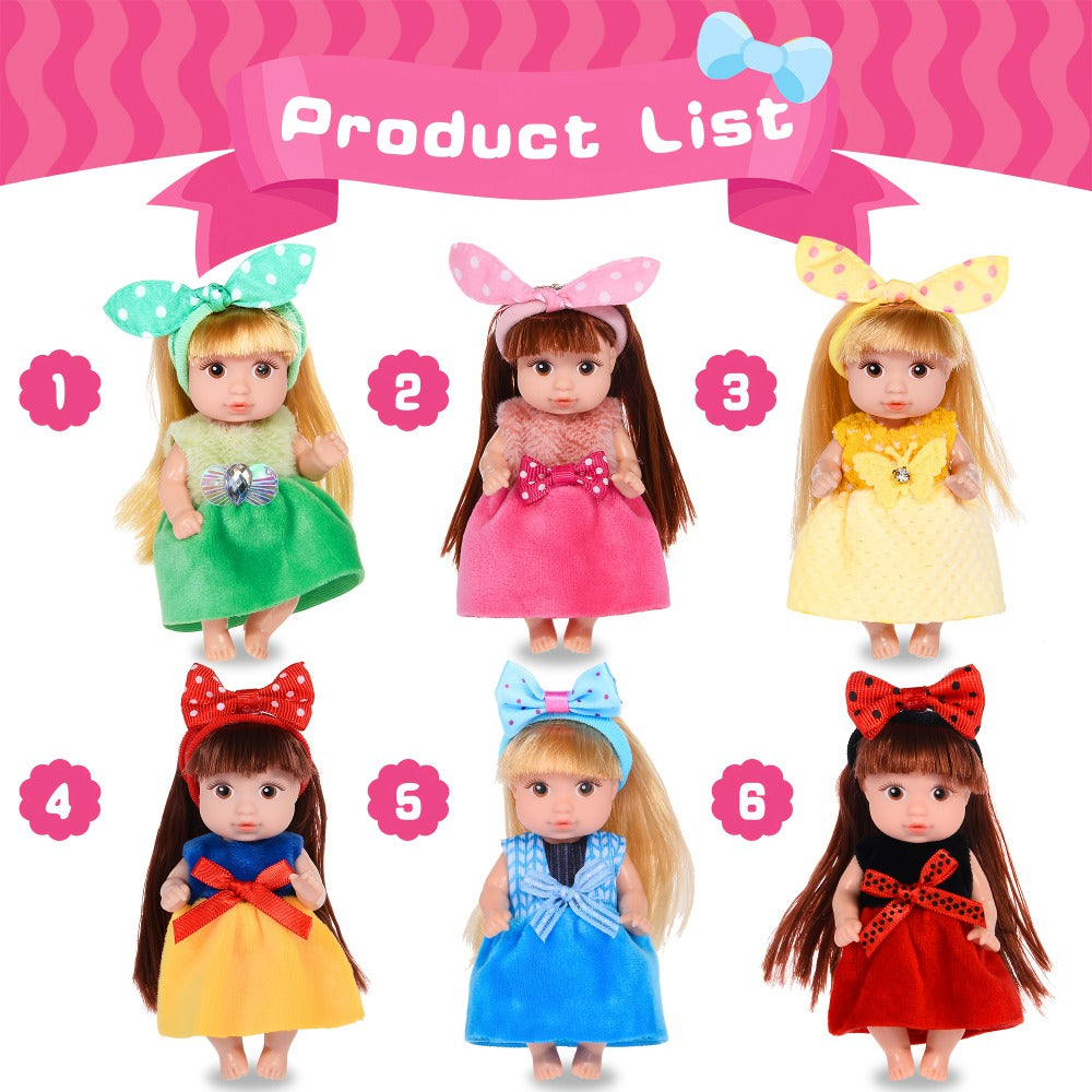 Mini Fashion Dolls 6 Pack 4 Inch Collectible Doll Set with Stylable Hair Rotatable Limbs & Cute Outfits – 6 Unique Dolls in Gift-Ready Box, Toy for Girls Ages 3+ Birthday Christmas Party Favor