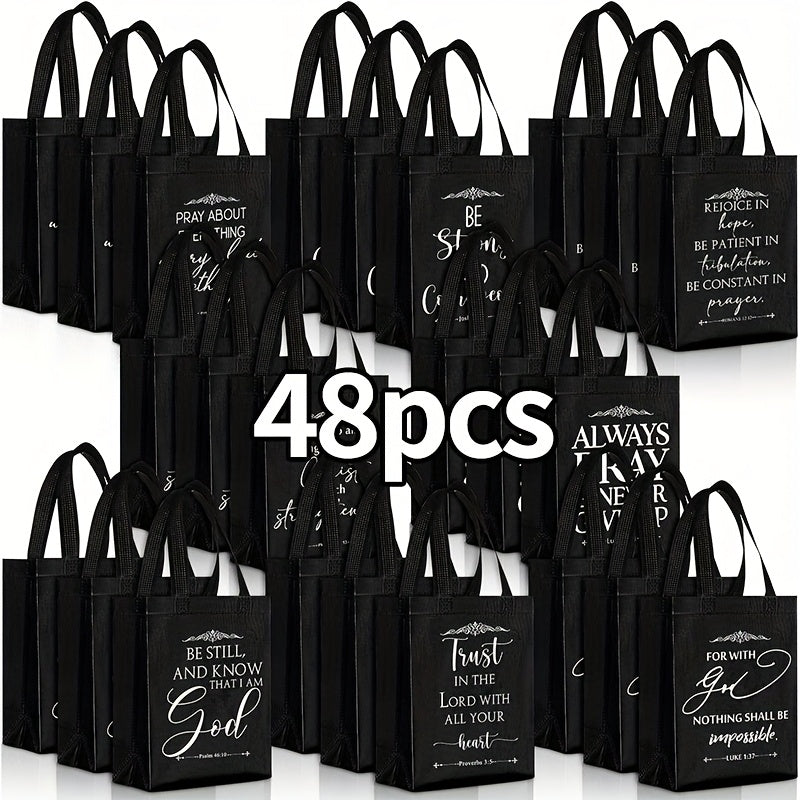 Christian Gift Bags Bulk with Handle – 24/48 Pcs Bible Verse Religious Reusable Bags Medium Size for Church Visitors Baptism Wedding Party Favors Father’s Day Black