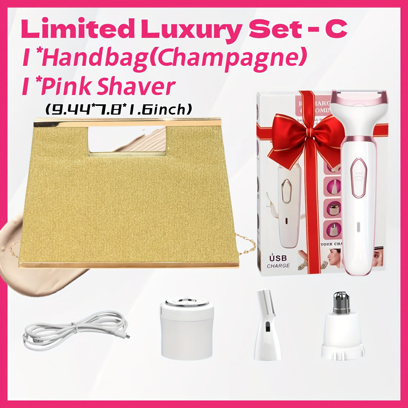 4-in-1 Electric Shaver for Women Rechargeable Wet & Dry Painless – Face Nose Legs Underarm Bikini Trimmer Portable Cordless Grooming Kit, Luxury Gift Set Options for Her