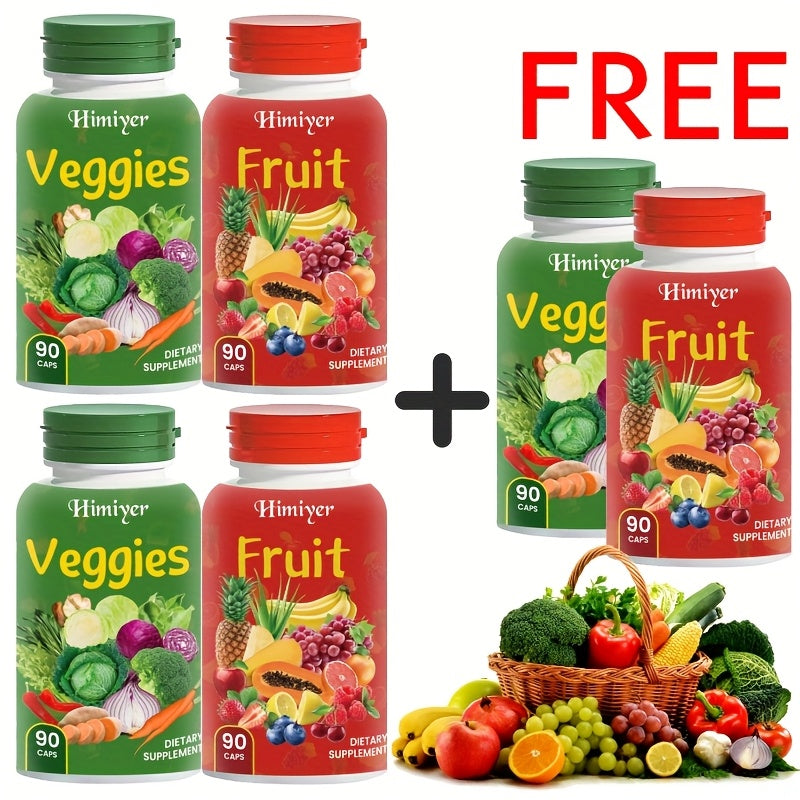 Superfood Capsules Fruits & Vegetables — 90 Fruit + 90 Veggie Capsules per Set | Whole-Food Daily Nutrition with Phytonutrients & Antioxidants for Women, Men & Teens | Natural Flavor