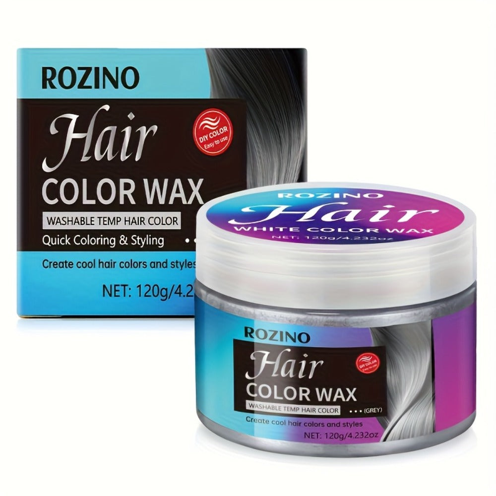 ROZINO Grey Hair Color Wax 3-in-1 Color Style & Fix — Vitamins & Protein Formula, Hides Grey Instantly, Natural Volume, Easy Wash, 72Hr Fruity Oceanic Scent, Men & Women, 120g 4.23oz
