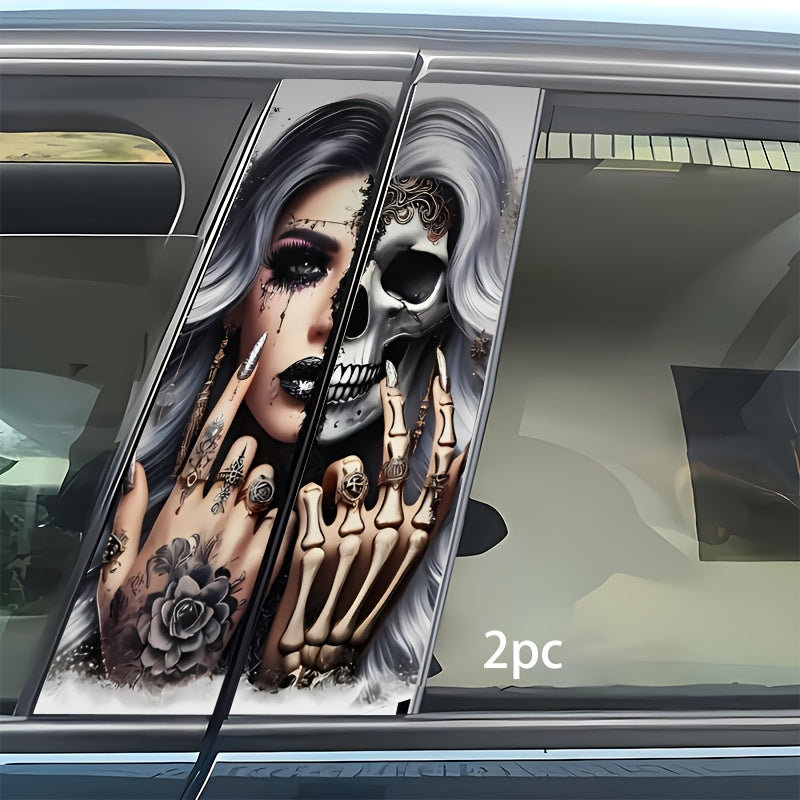 2pcs Skull & Girls Vinyl Door Stickers - Waterproof, Scratch-, Self-Adhesive B Post Decals with Glossy Surface for Stylish Exterior Decor, Scratchresistant Decals | Skull Design | Durable Vinyl Stickers, Stickers