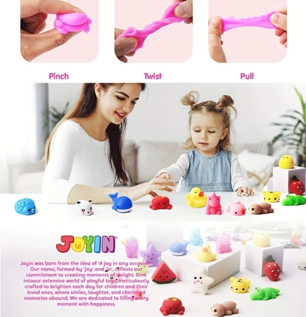 Mini Mochi Squishies 25 Pack – Assorted Animals & Fruit Squishy Toys for Kids Party Favors, Easter Eggs, Goodie Bags, Classroom Prizes & Birthday Gifts