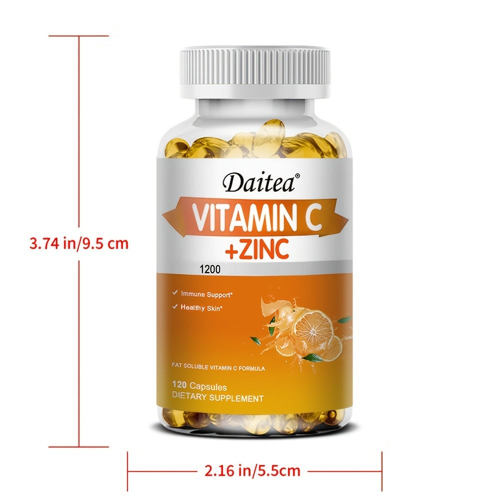Vitamin C with Zinc Supplement 1200mg Vitamin C & 20mg Zinc — Immune Support, Antioxidant Defense, Collagen & Skin Health, 120 Softgels Daily Formula for Women & Men