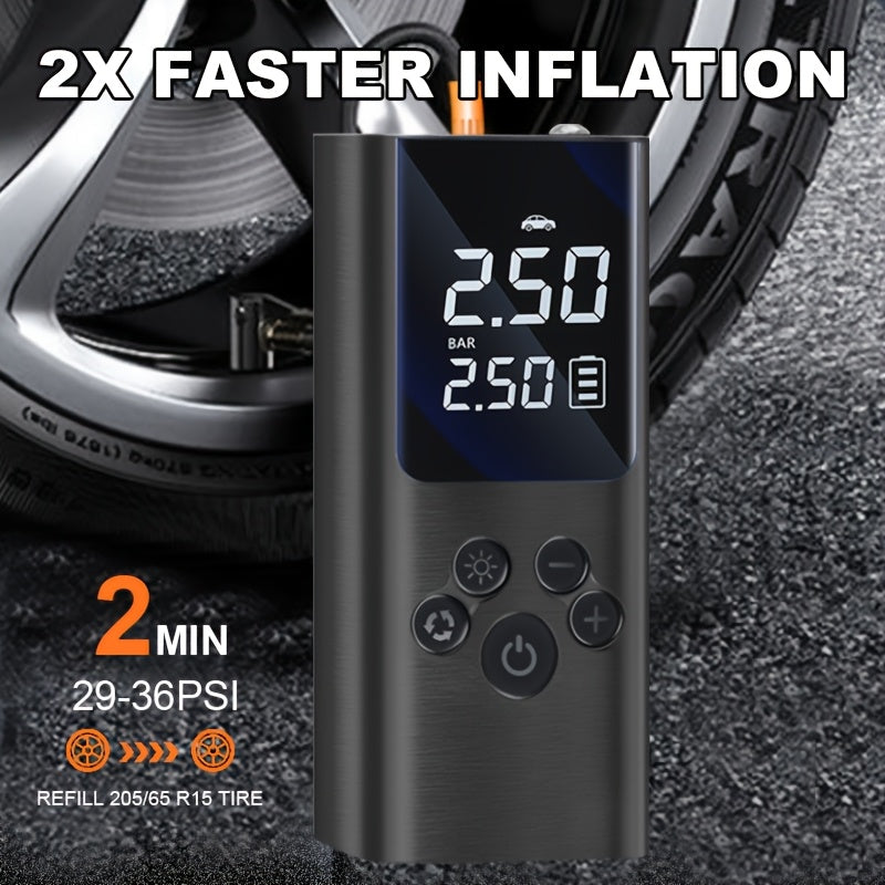 Portable Cordless Tire Inflator with Digital Gauge & LED Light – USB Rechargeable Fast Air Compressor for Car, Bike, Motorcycle & Sports Equipment, Emergency Tire Pump with Auto Shutoff