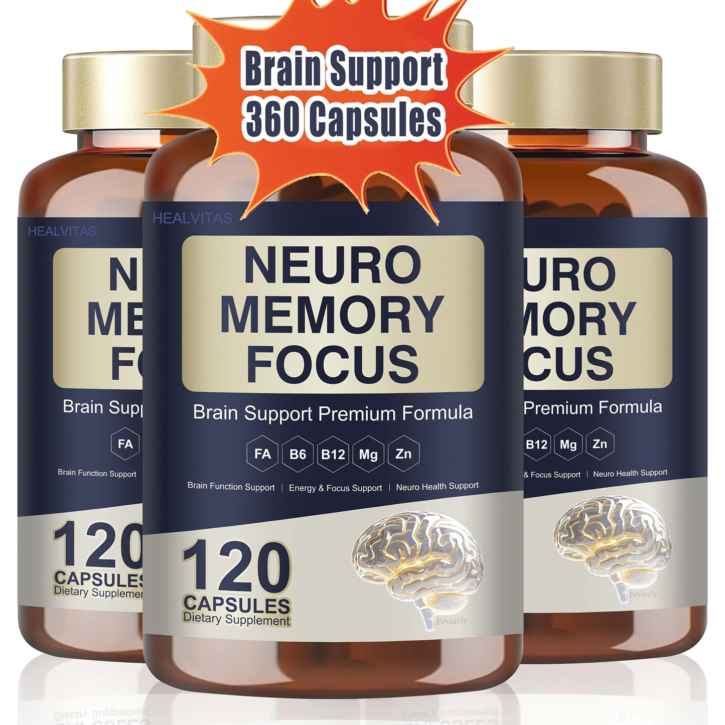 Memory Focus Brain Supplement 120 Capsules – Advanced Nootropic Formula with Ginkgo Biloba, Bacopa Monnieri, Alpha GPC & L-Tyrosine – Mental Clarity & Cognitive Support for Men and Women – Gluten-Free