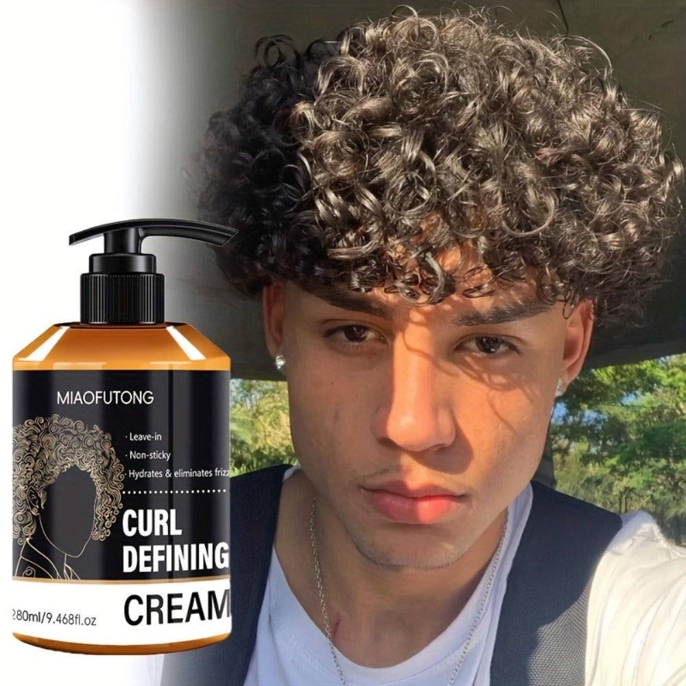 Men's Curl Defining Cream Leave-In Styler with Moroccan Argan Oil Coconut Oil & Shea Butter — Frizz-Free Bouncy Waves Long-Lasting Hold for Curly Wavy Coily Hair 280ml