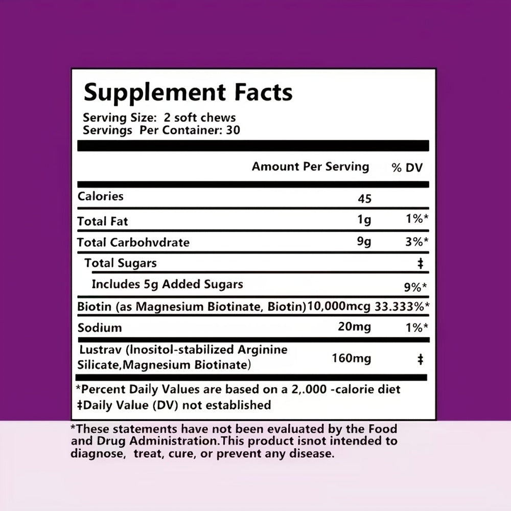 Lustriva Hair Growth Chews with Biotin & Mixed Berry – Clinically Studied Formula for Thicker, Stronger Hair | Hair Accelerator Supplement for Women & Men | 60 Chewable Gummies