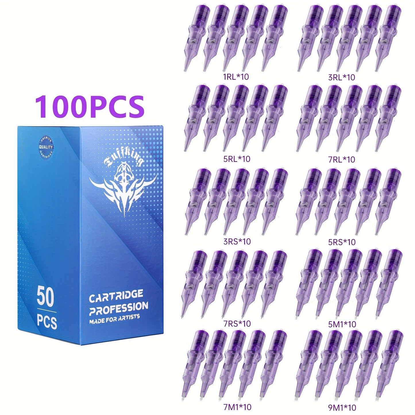 Disposable Tattoo Needles Mixed Size Sterilized RL RS M1 0.35mm – Safety Tattoo Needle Set for Tattoo Artists and Beginners, Body Art Supplies 30 40 100 Piece Bulk Pack