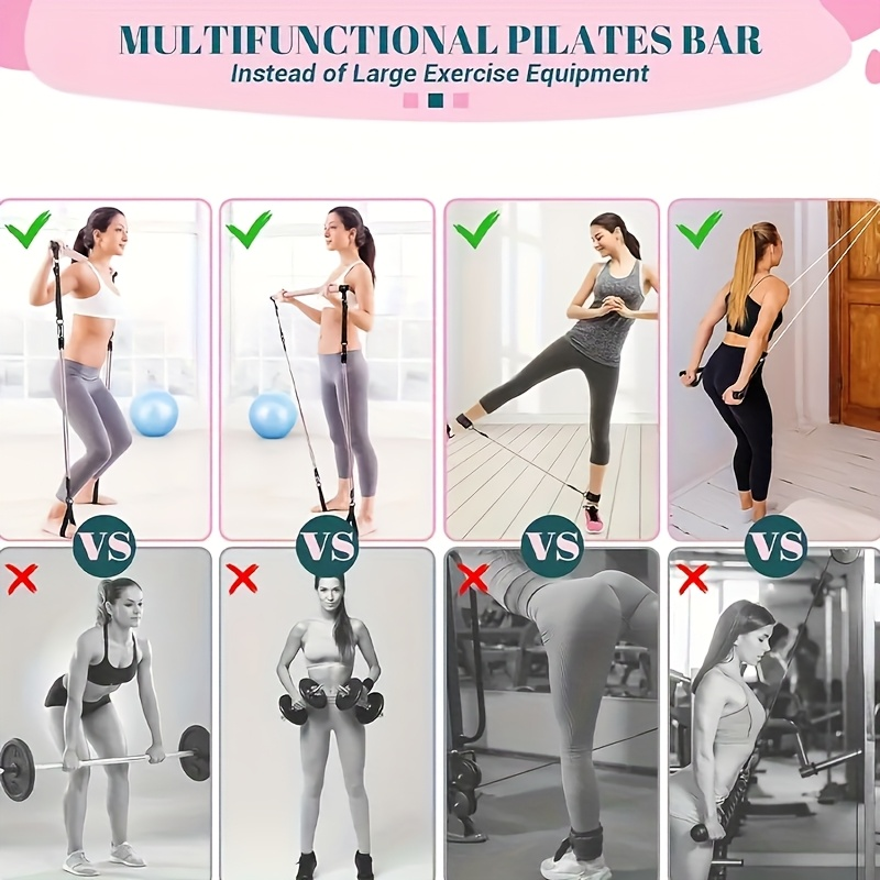 Resistance Band Pilates Bar Kit 8-Piece – 150LB Bands, Ankle Straps & Drawstring Bag, Portable Home Gym Fitness Set for Full Body Workout for Men & Women