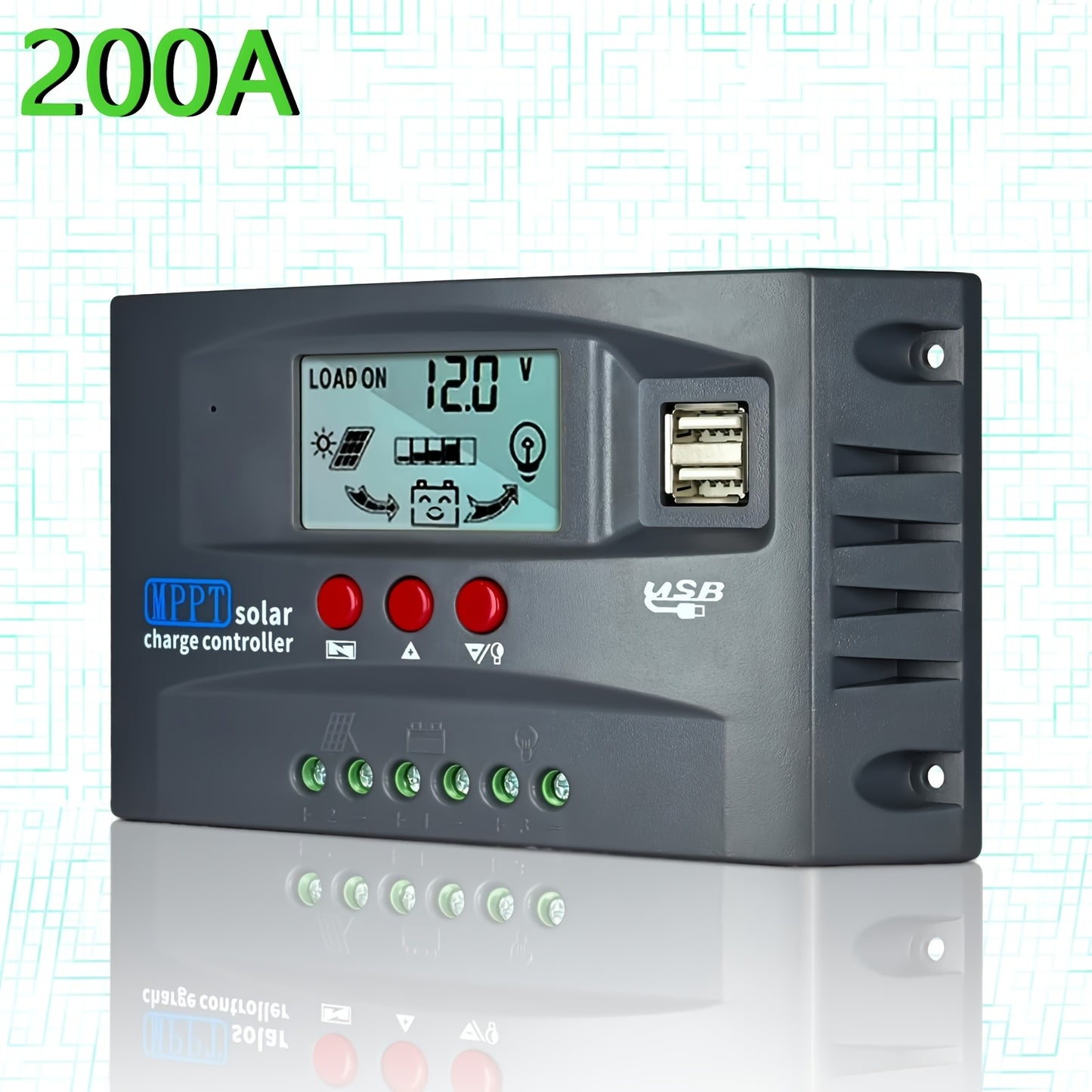 200A MPPT Solar Charge Controller, 12V/24V Auto Tracking Solar Panel Regulator with LCD Display Dual USB Port Multiple Load Control Modes Timer Setting, Fit for Gel Sealed Flooded And Li Battery. Grey( 150A, 200A), Without Battery