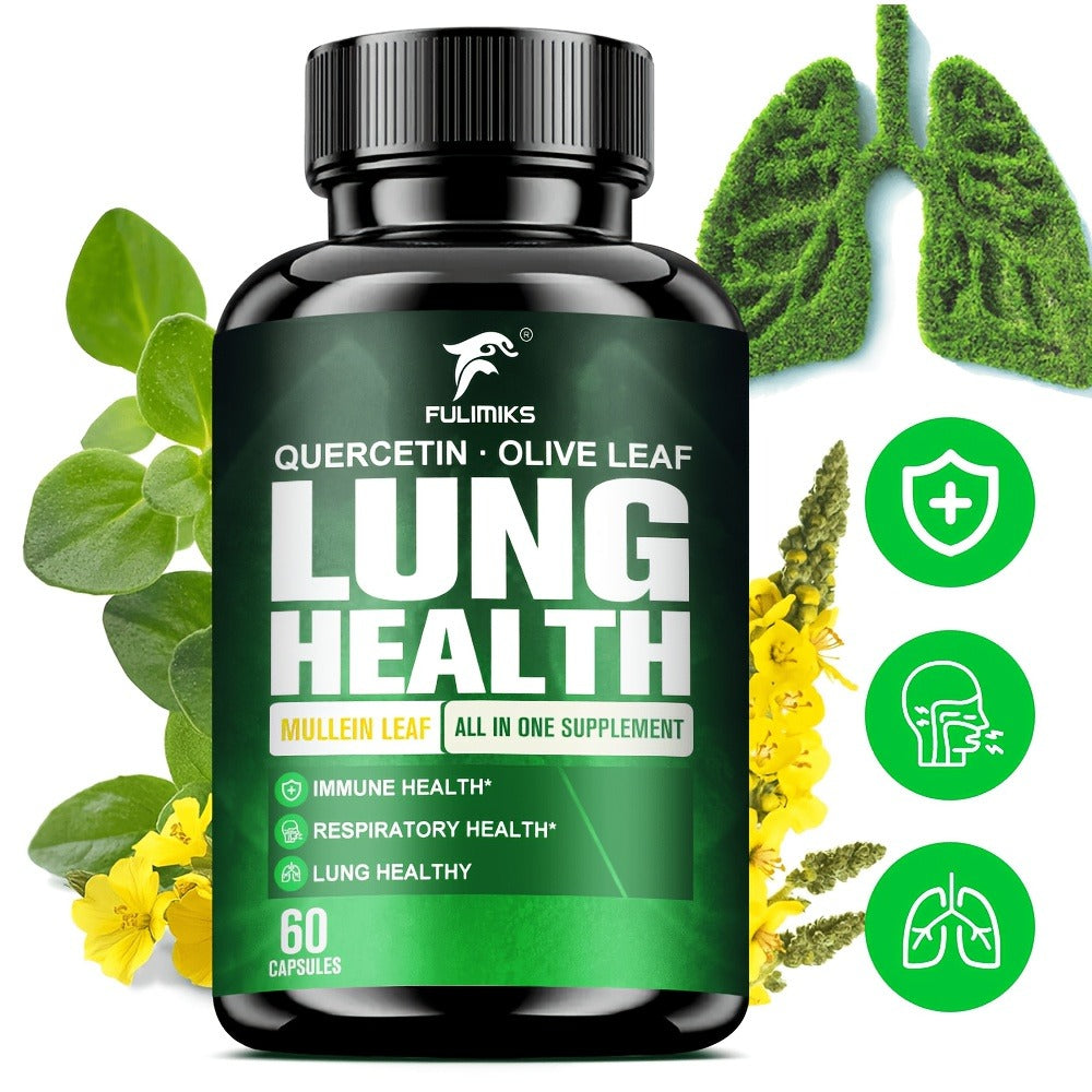 Lung Health Supplement Capsules with Mullein Leaf & Olive Leaf Extract for Respiratory Support, Immune Health, Airway Comfort, Day & Night Use, 60 Capsules