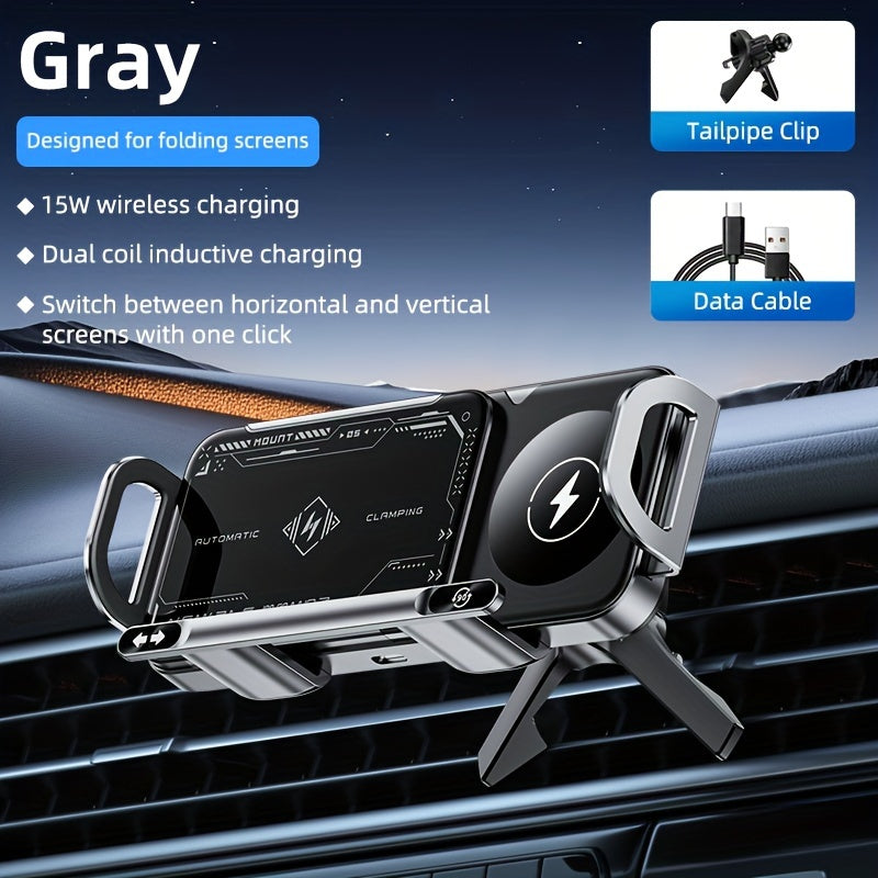 Car Mount with Wireless Fast Charging for iPhone 8/X/11/12/13/14/15 Series, for SamSung Note20/10/9/8 Series, S10/9/8 Series, for Fold 5, Fold 6, W23/W24 - Supports Folding Screens, Wireless Charging Output up to 15W (MAX)