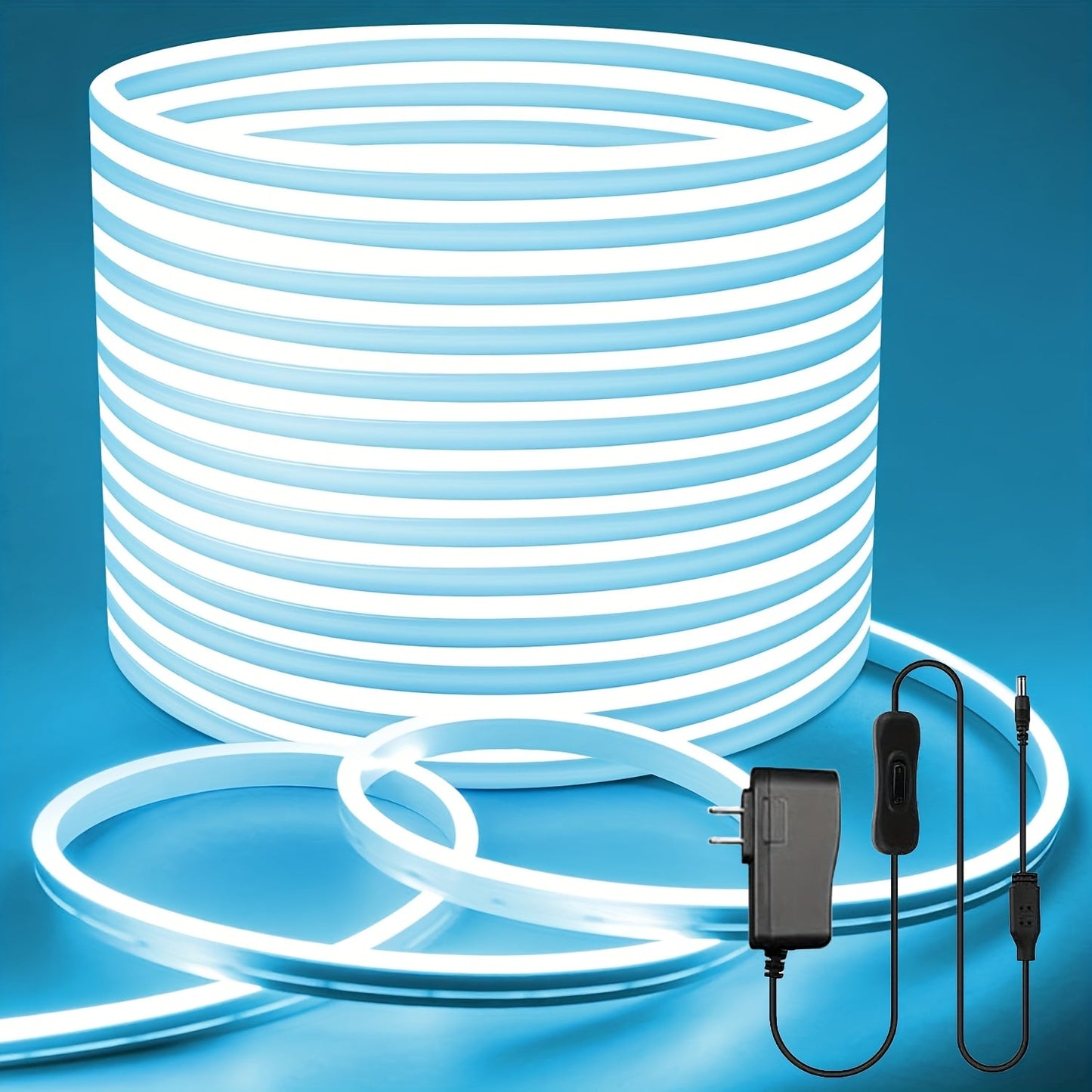 LED Neon Light Strip 32.8ft 10m 1200 LEDs Super Bright, IP65 Waterproof 24V Flexible Neon Strip with Power Adapter & Mounting Clips, White Pink Warm White Ice Blue, Bedroom Kitchen Outdoor Christmas Halloween Decor