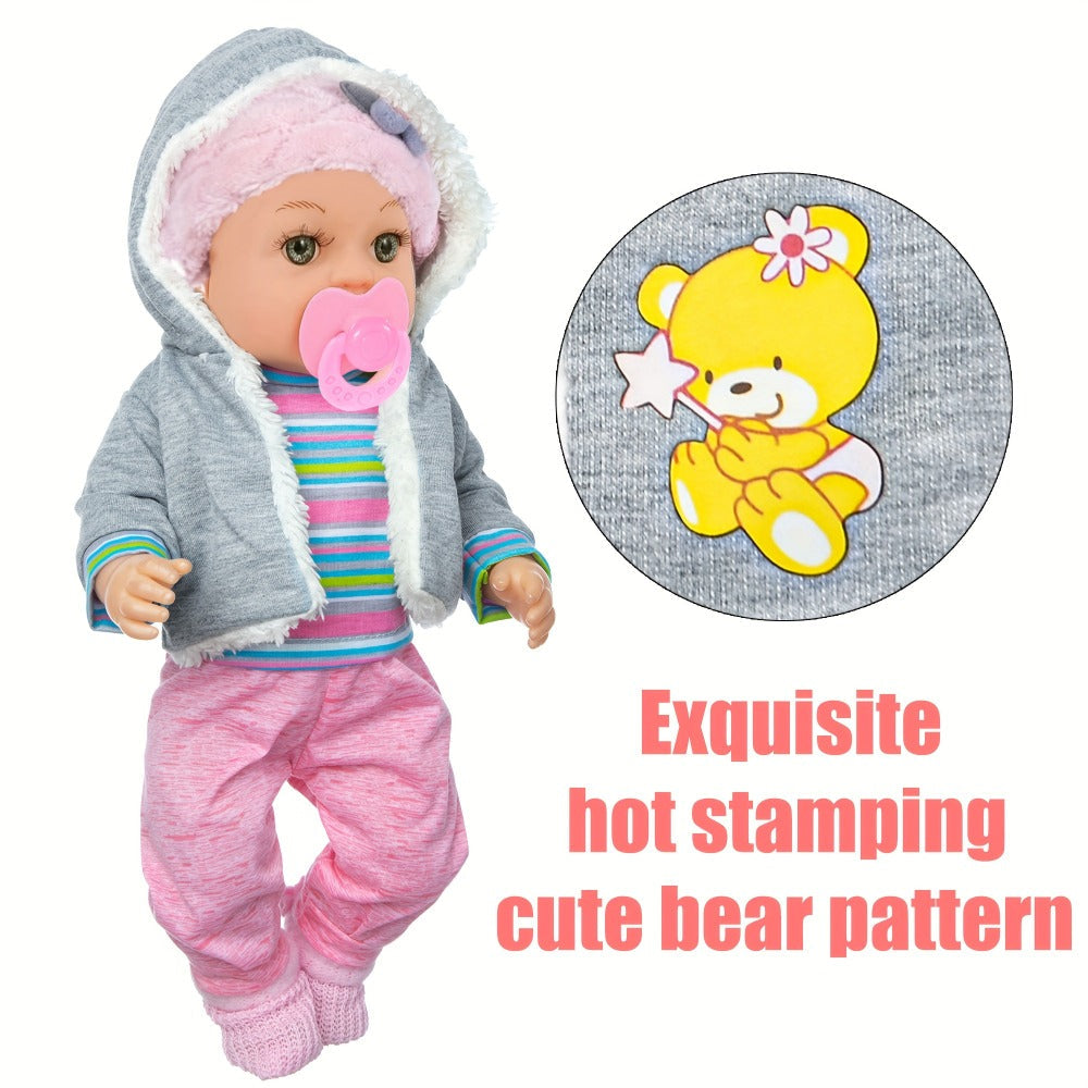 Winter Outfit Baby Doll Set 12 Inch Plush Coat Movable Limbs Clothes Socks Pacifier Bottle Utensils Nurturing Play Gift for Girls Kids Ages 3+ Birthday Christmas Holiday