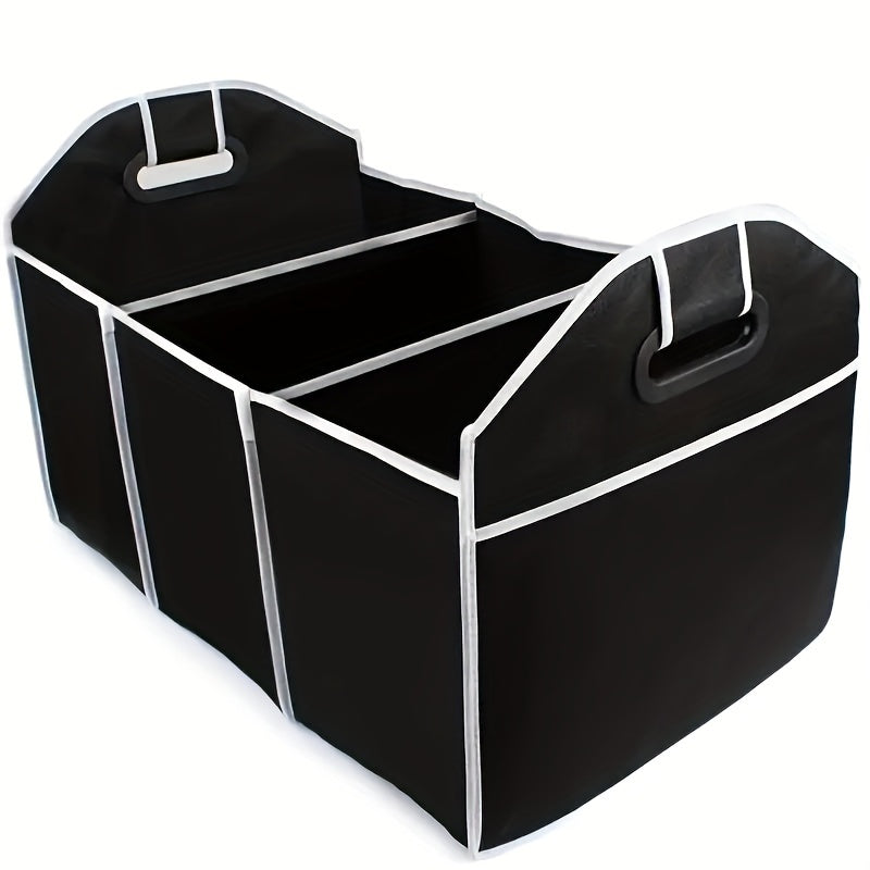 Foldable Car Trunk Organizer Bag – Waterproof Large Capacity Storage with 3 Compartments | Portable Collapsible Trunk Storage Bag for SUV, Sedan & Truck | Black