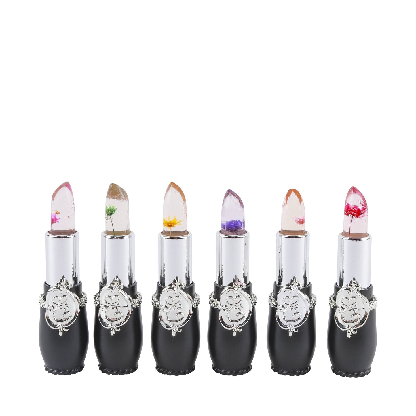 Color Changing Lip Balm Set 6PCS Flower Jelly Lipstick Thermostat Tinted Moisturizing Peach Flavor - Glossy Natural Look Lip Care Gift for Women Girls Pink Black
