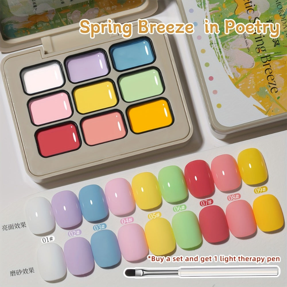 Gel Nail Polish Set 9 Colors with LED Lamp Pen MORDDA Spring Breeze - High Saturation Creamy Alcohol-Free Soak Off UV LED Long Lasting Shimmer Finish Salon & Home DIY Manicure Holiday Gift Kit Women