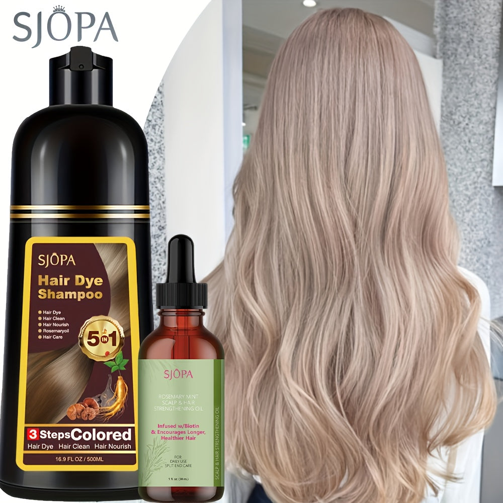Natural Hair Dye Shampoo Kit 3-in-1 with Rosemary Oil & Squalane – Plant-Based Gray Hair Coverage, Fast Color, Gentle on Scalp, 8 Shades Home Hair Color Set for Women & Men