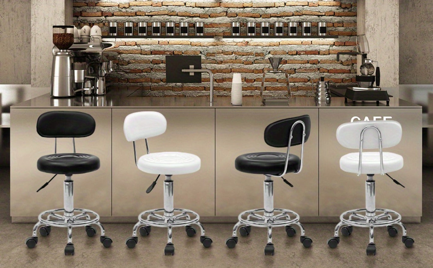 Adjustable Height Bar Stool with Backrest & 360° Swivel - Modern Counter Stool Rotating Chair for Kitchen Island Dining Room Bistro Spa Salon, Armless Striped Design, White