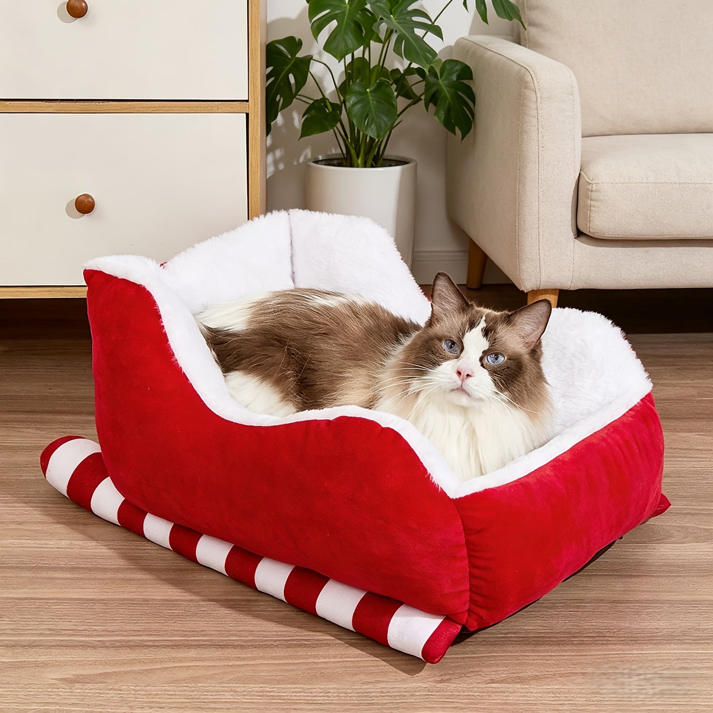 Velvet Dog Bed & Cat Bed with Faux Fur – Cozy Breathable Soft Pet Bed for Puppies & Kittens, Washable Durable Indoor Outdoor Round Bed, Red Velvet, 20" & 26"