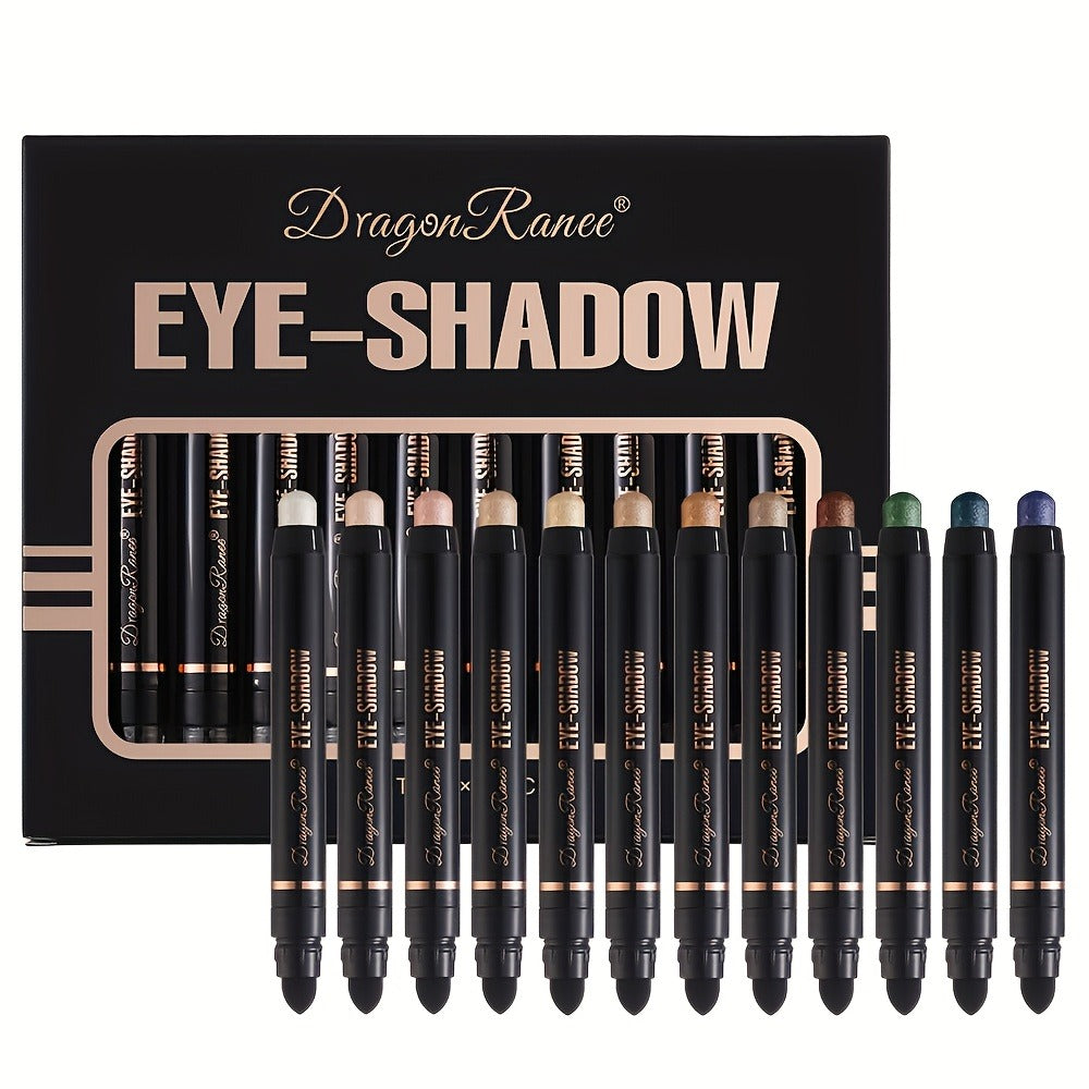 Shimmer Eyeshadow Stick Set 12 Pcs Double-Ended Glitter Cream Eye Shadow Pencil Waterproof Long-Lasting Squalane-Infused Makeup Kit for Women Daily Party Bridal