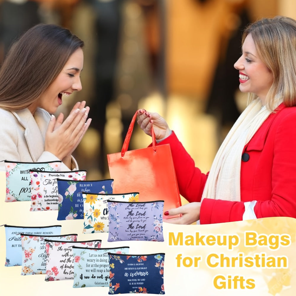 Bible Verse Makeup Bag Bulk 30 Pcs Christian Zipper Scripture Pouches Church Favors Inspirational Religious Gift for Women VBS Sunday School Travel Pencil Bag