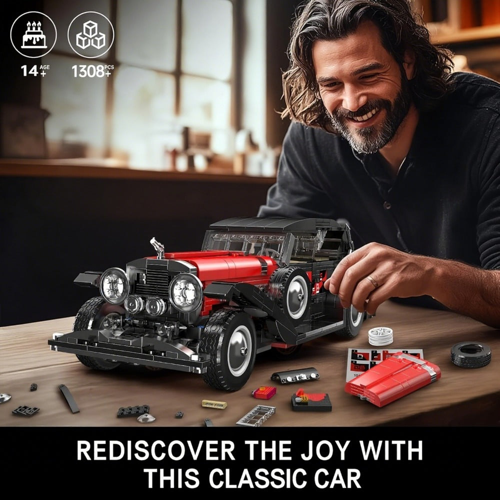 Mould King 10114 Vintage Classic Car Building Blocks Set 1308 Pcs – MOC Retro Car Collectible Display Model for Adults Teens Car Enthusiasts Birthday Christmas Father's Day Gift