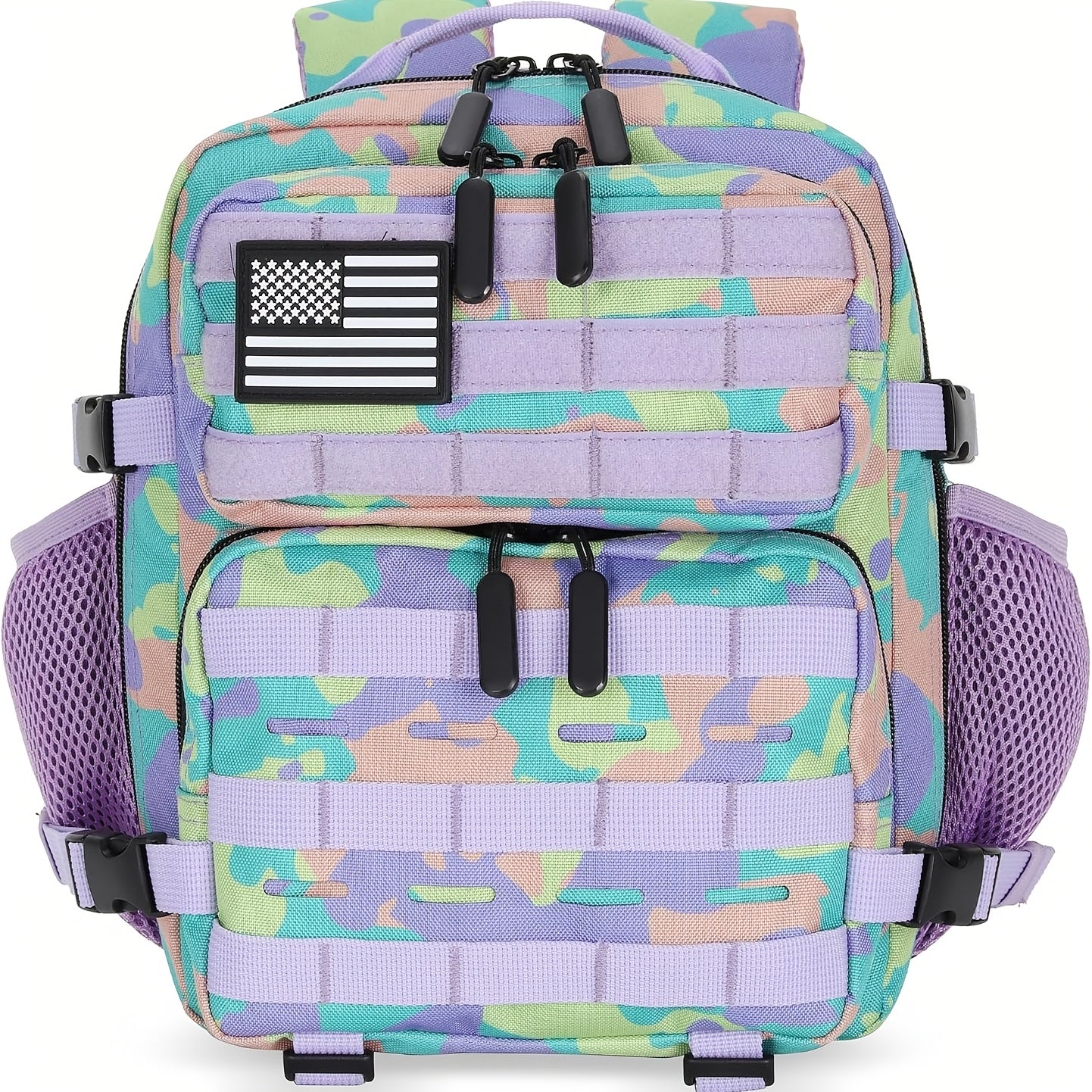 Mini Hiking Backpack 2.38 Gallon Daypack Zipper Closure Hip Strap for Daily Use Fitness Cycling Camping Travel School Strawberry Cat Paw Plaid Tie Dye Camo