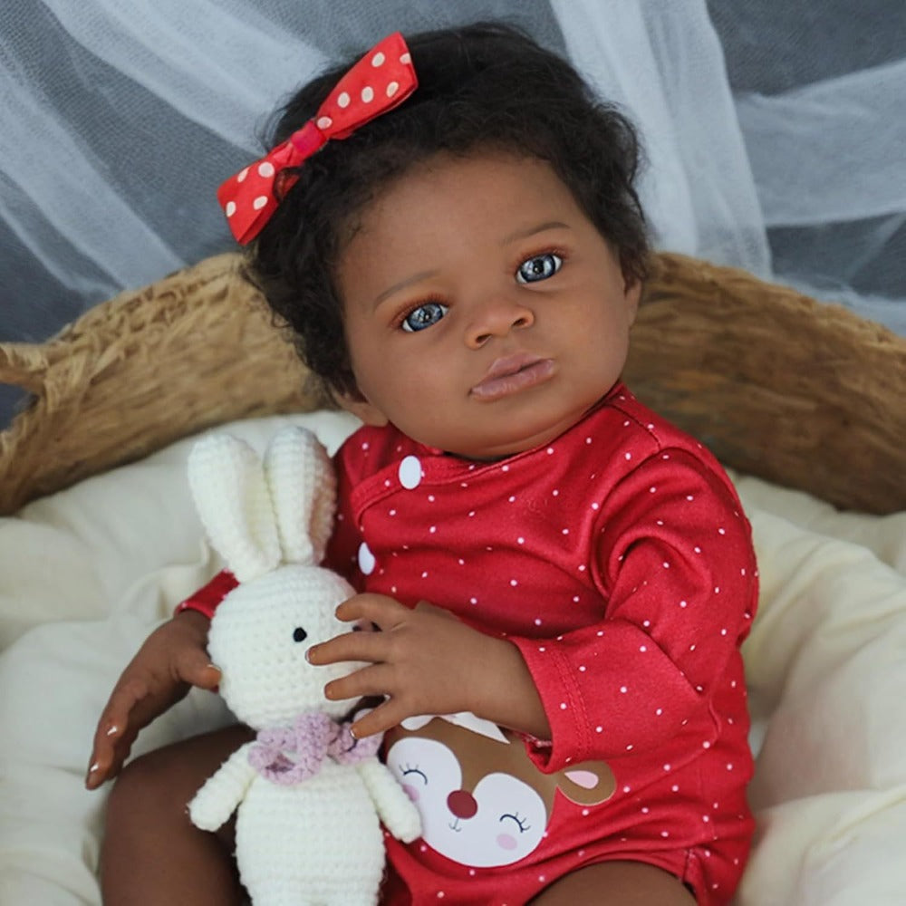 Black Girl Reborn Doll 20 Inch Fabric Soft Body Hand-Implanted Hair Lifelike African American Newborn Girl – Realistic Diversity Doll Only for Kids Collectors Birthday Christmas Gift