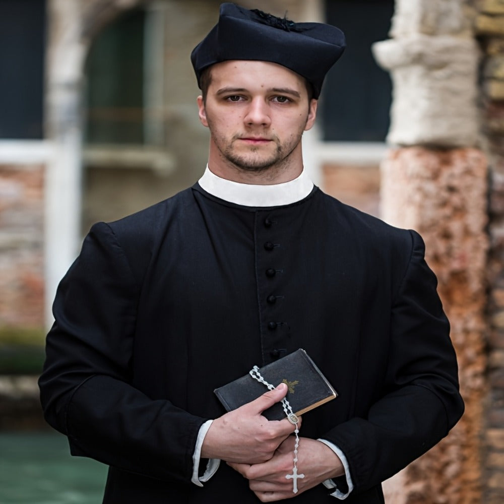 Priest Collar Costume 3 Piece Set – Unisex Clergy Tab Collar Black Dickey Neck Band for Men Women Pastor Halloween Costume Accessory Clerical Vestment Theater Prop