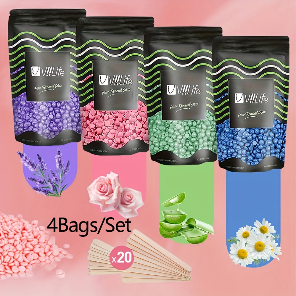 No Strip Hard Wax Beans for Brazilian Bikini Face Eyebrow Legs Underarms Full Body Hair Removal Home Waxing Kit for Women Men 50g per Bag 4 or 8 Bags Value Pack