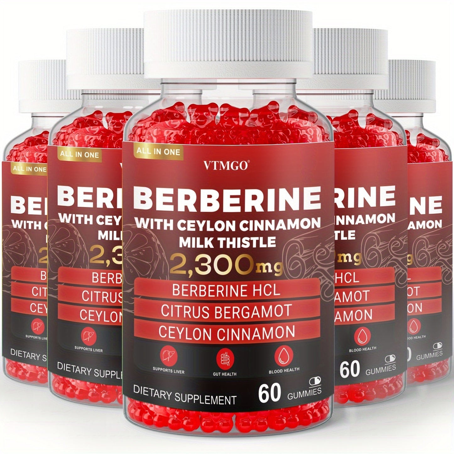 Berberine HCL Gummies 2300mg 60ct with Ceylon Cinnamon, Milk Thistle & Turmeric for Blood Sugar Balance, Metabolism, Liver & Gut Health, Berry Flavour for Men & Women