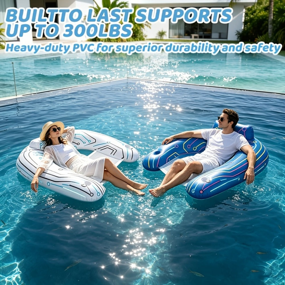 Glow in the Dark Pool Float Chairs 2-Pack for Adults – Inflatable Pool Floats with 2 Cup Holders & Handles, Nighttime Summer Water Toy for Swimming Pool Lake Beach Bachelorette Party