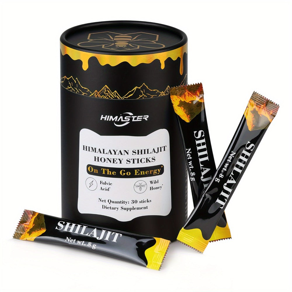 Shilajit Honey Sticks with Saffron, 85+ Trace Minerals & 75% Fulvic Acid – Natural Energy, Focus & Vitality Supplement for Women & Men, 30 Individually Wrapped Sticks