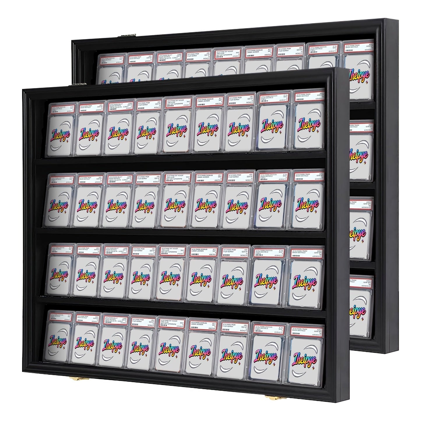 Sports Card Display Case 36 Slots Lockable Wall Frame – UV Protection Acrylic | Baseball Basketball Football Hockey Trading Cards | Black Cabinet Collector Gift