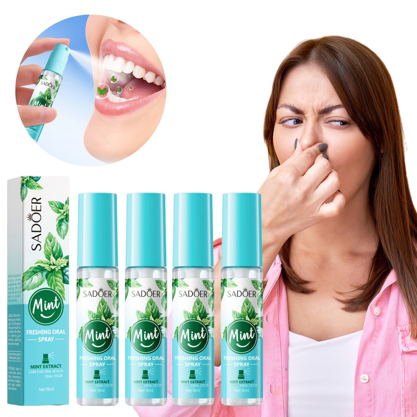 Mint Breath Spray with Tea Tree Essence Portable Oral Freshener — Fast-Acting Compact Pocket-Size Mouth Spray for On-the-Go Fresh Breath, Available in 2-Pack & 4-Pack Gift Set