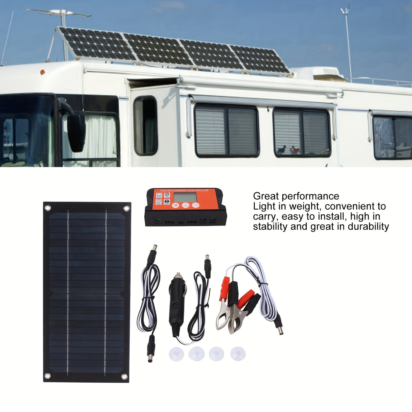 Monocrystalline Off Grid Solar Panel Kit for Homes RV Boat, Solar Charge Controller Solar Cables Solar Panel Charger for Mounting RV Outdoor Camping, Without Battery