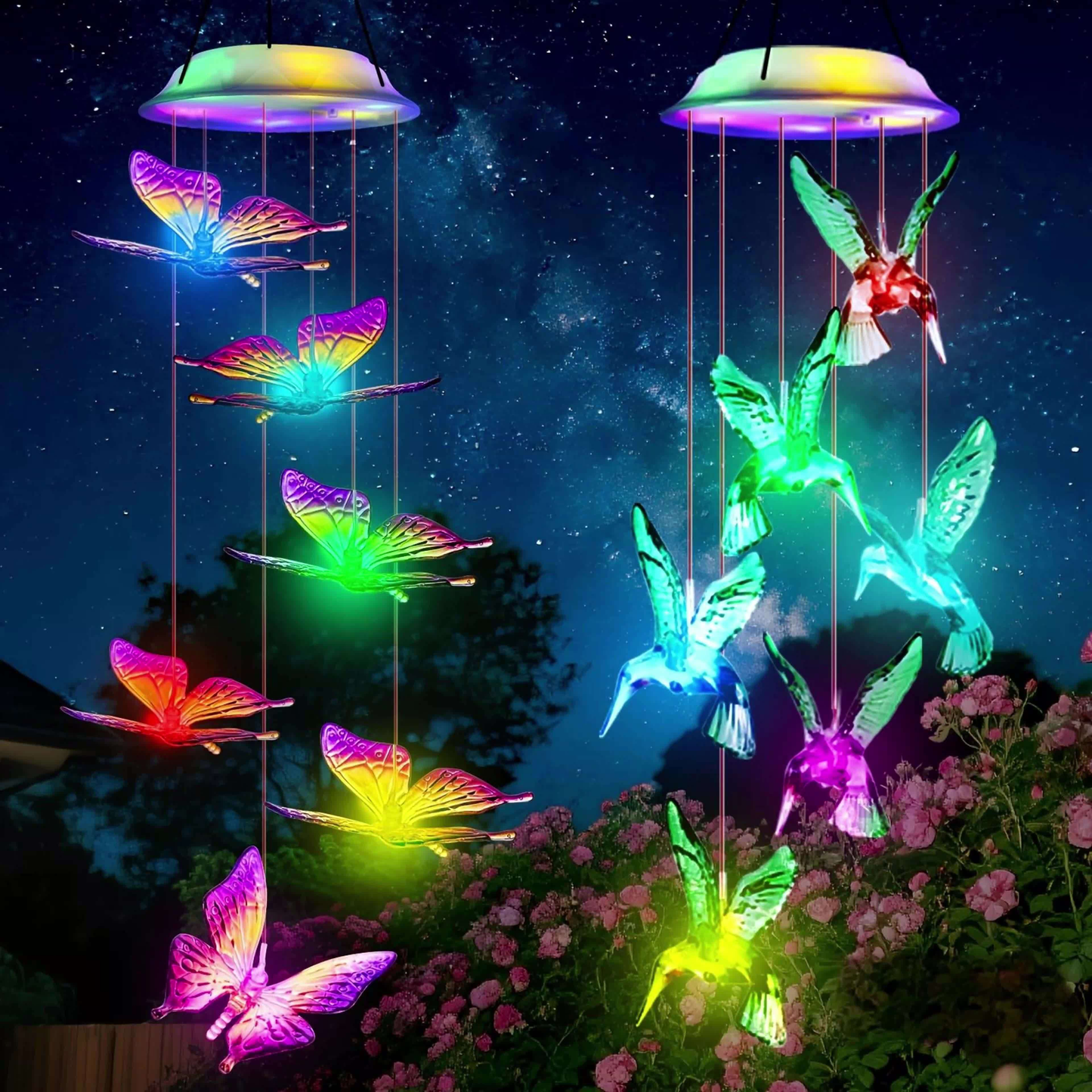 Solar Hummingbird Butterfly Pendant Light 6 LED Color