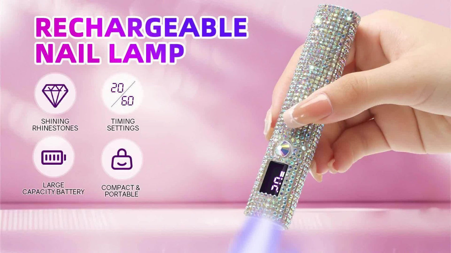 Handheld LED Nail Lamp USB Rechargeable with LCD Display Quick-Dry Gel Polish Curer - Portable Nail Dryer for Fingers & Toes Home Salon Manicure Pedicure, Silvery Diamond Design for Nail Techs & DIYers