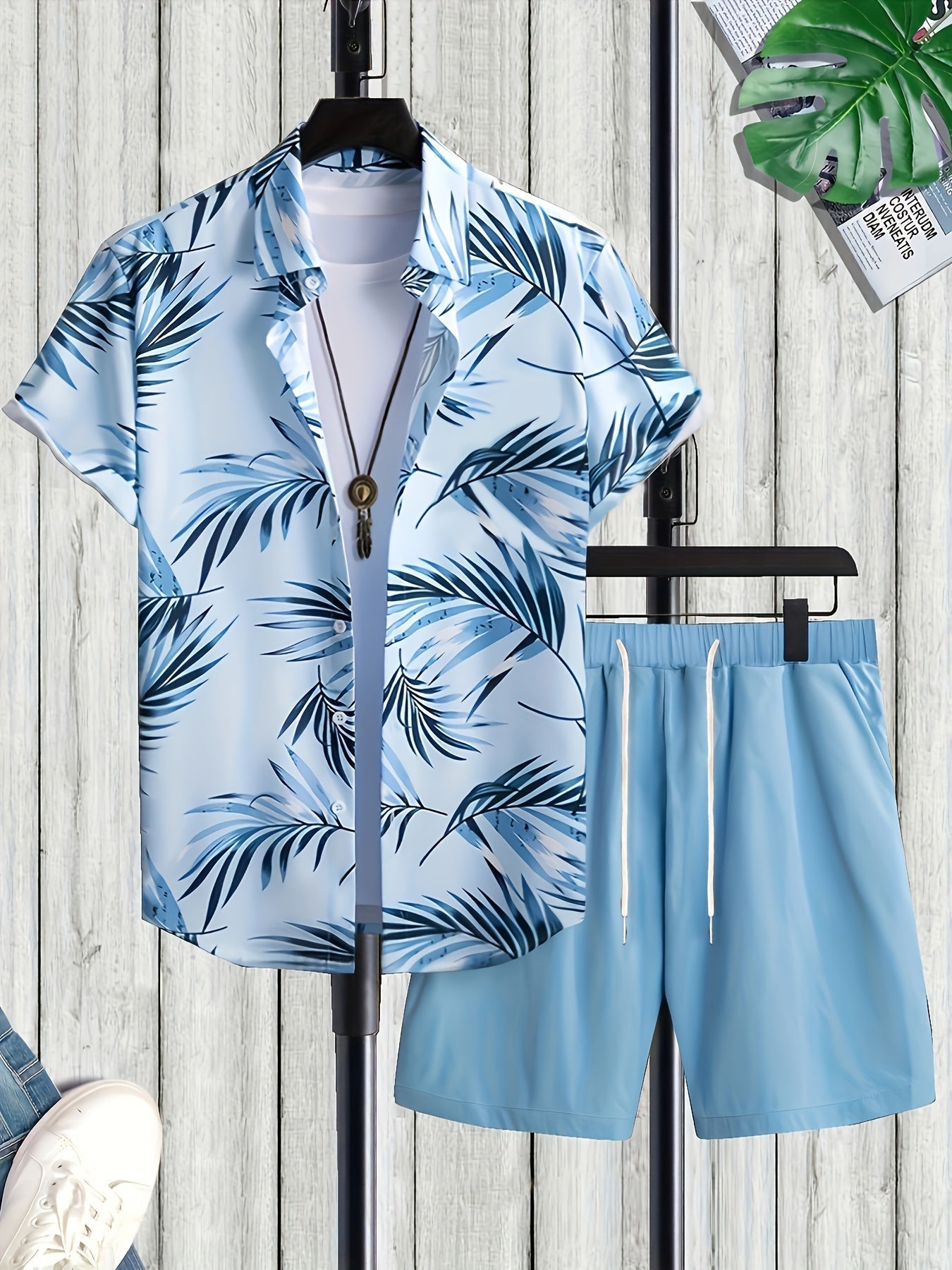 Men's Shirt and Shorts Set - Resort Print Summer Classic Edition